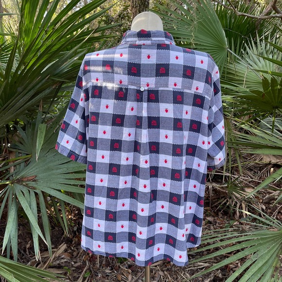 Vintage 90s Blue White Plaid School House Apple Short Sleeves Liz and Me Size 4X - Picture 4 of 11